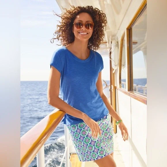 Talbots Women's A-Line Canvas Skirt Medallion Floral Print Green Blue Pink sz 10 - Picture 4 of 13